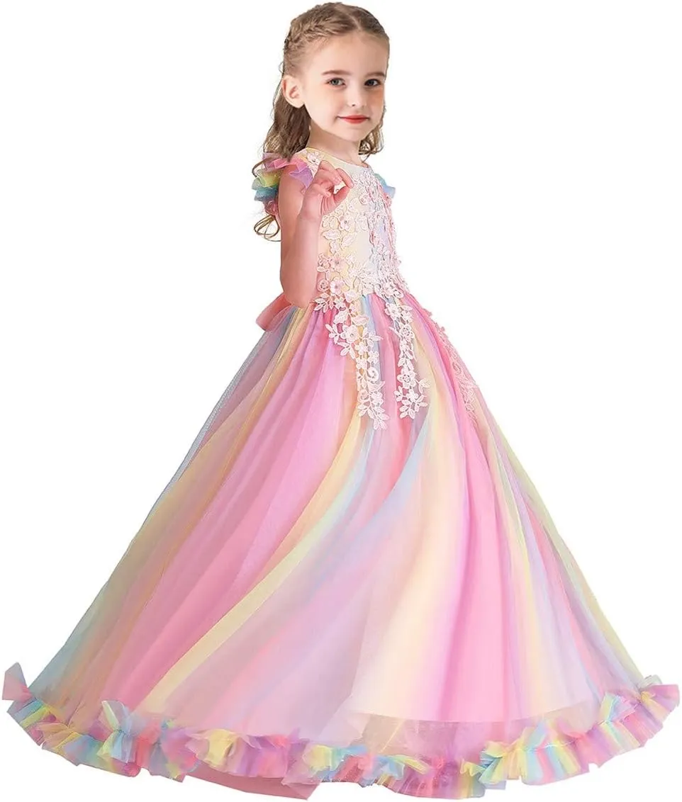 MYRISAM Girl's Embroidery Tulle Lace Maxi Flower Girl Wedding Dress Birthday Pageant Communion Dance Party Tulle Gown