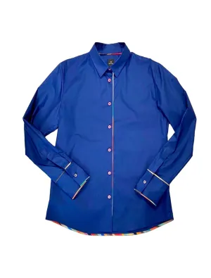 Paul Smith S Cotton Shirt in Dark Blue Multi Buttons and Piping W2R-019BS-E30056 49