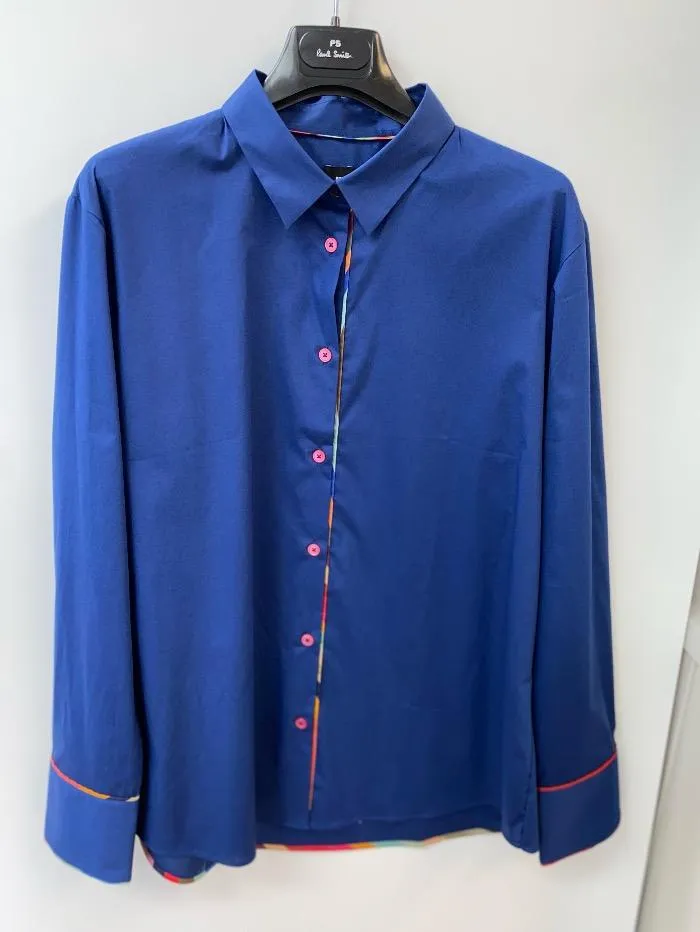 Paul Smith S Cotton Shirt in Dark Blue Multi Buttons and Piping W2R-019BS-E30056 49