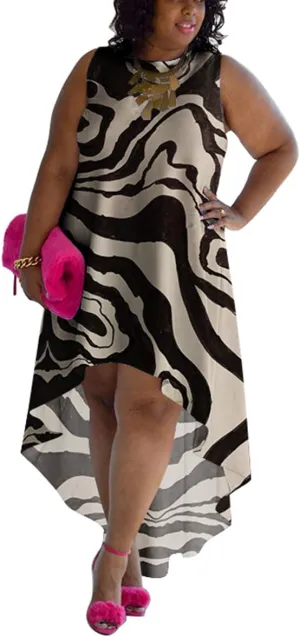 Plus Size Womens Maxi Long Dress Summer Casual Loose Sleeveless Tank Irregular High Low Hem Sundress