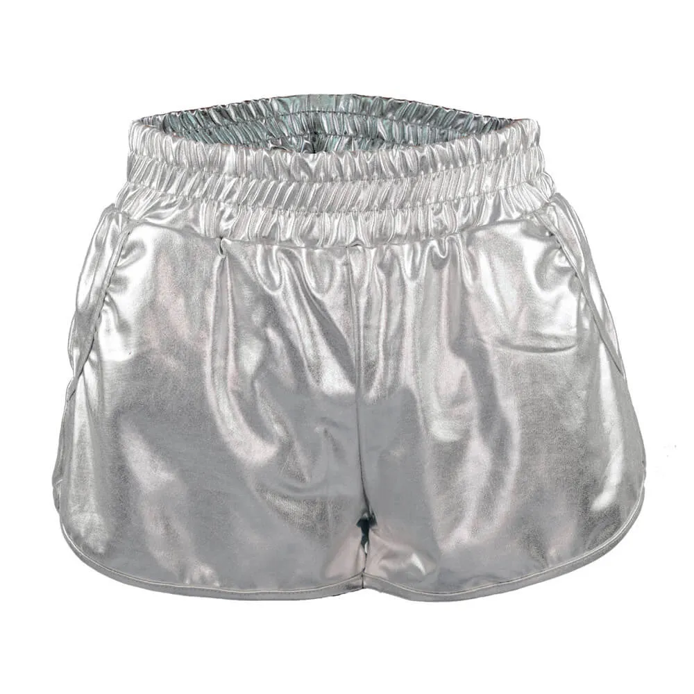 Pure Color Shinning Fabric Sexy Loose Shorts