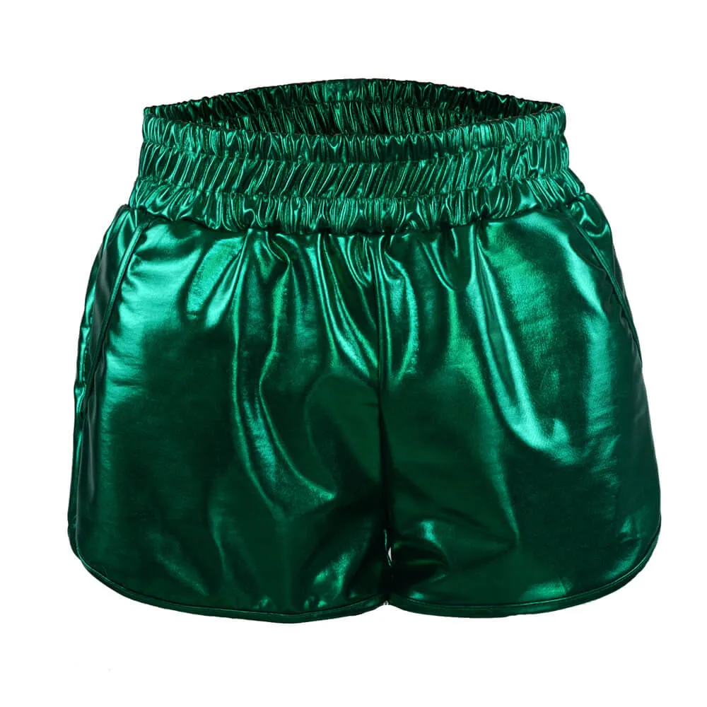 Pure Color Shinning Fabric Sexy Loose Shorts