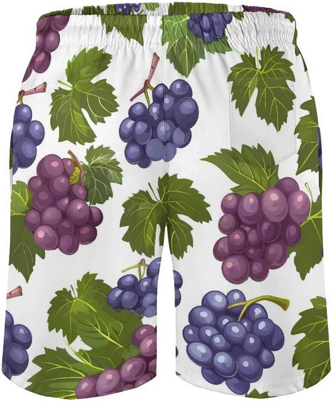 Purple Grapes with Green Leaves Men's Swim Trunks Quick Dry Board Shorts Breathable Summer Beach Shorts Bathing Suits