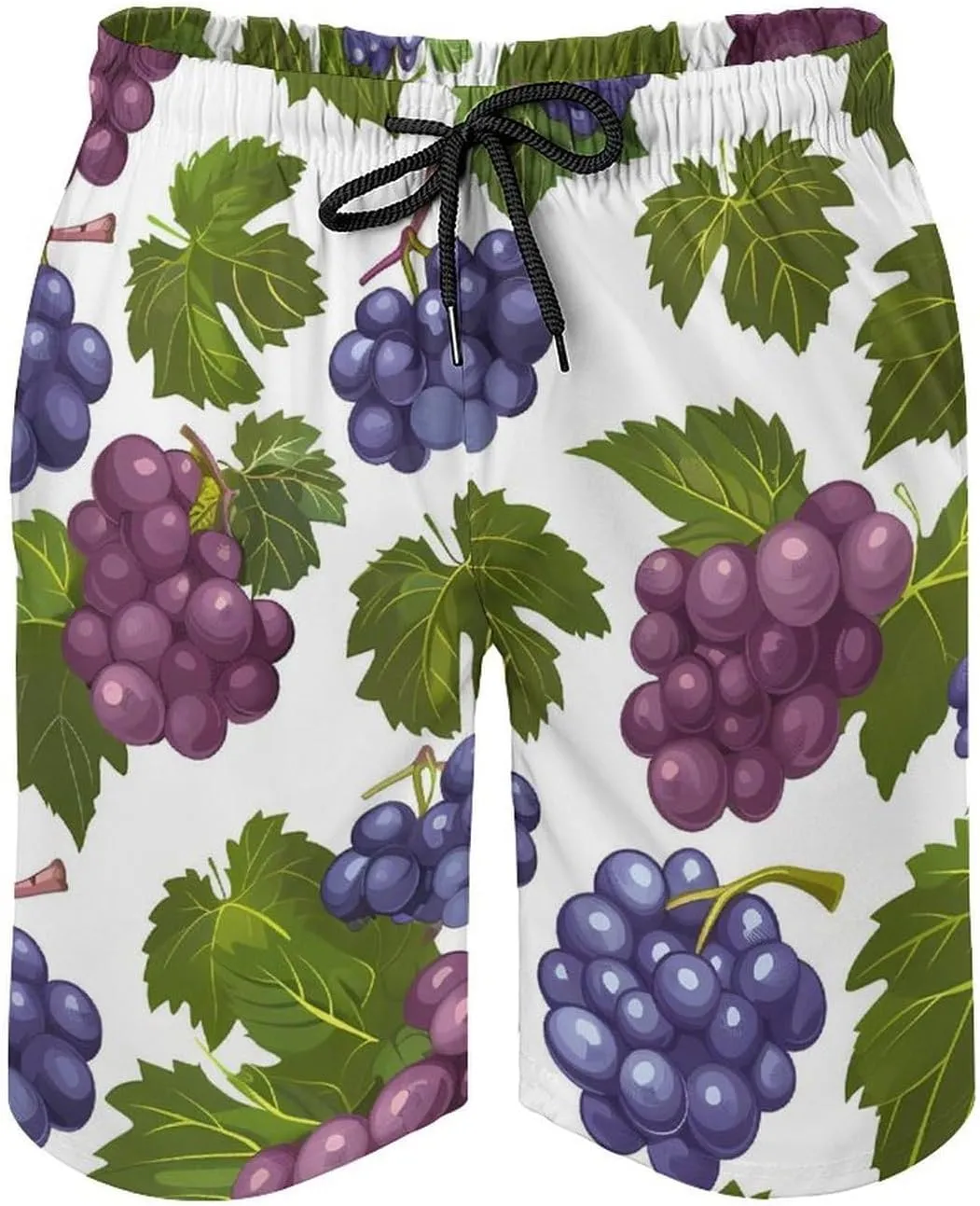 Purple Grapes with Green Leaves Men's Swim Trunks Quick Dry Board Shorts Breathable Summer Beach Shorts Bathing Suits