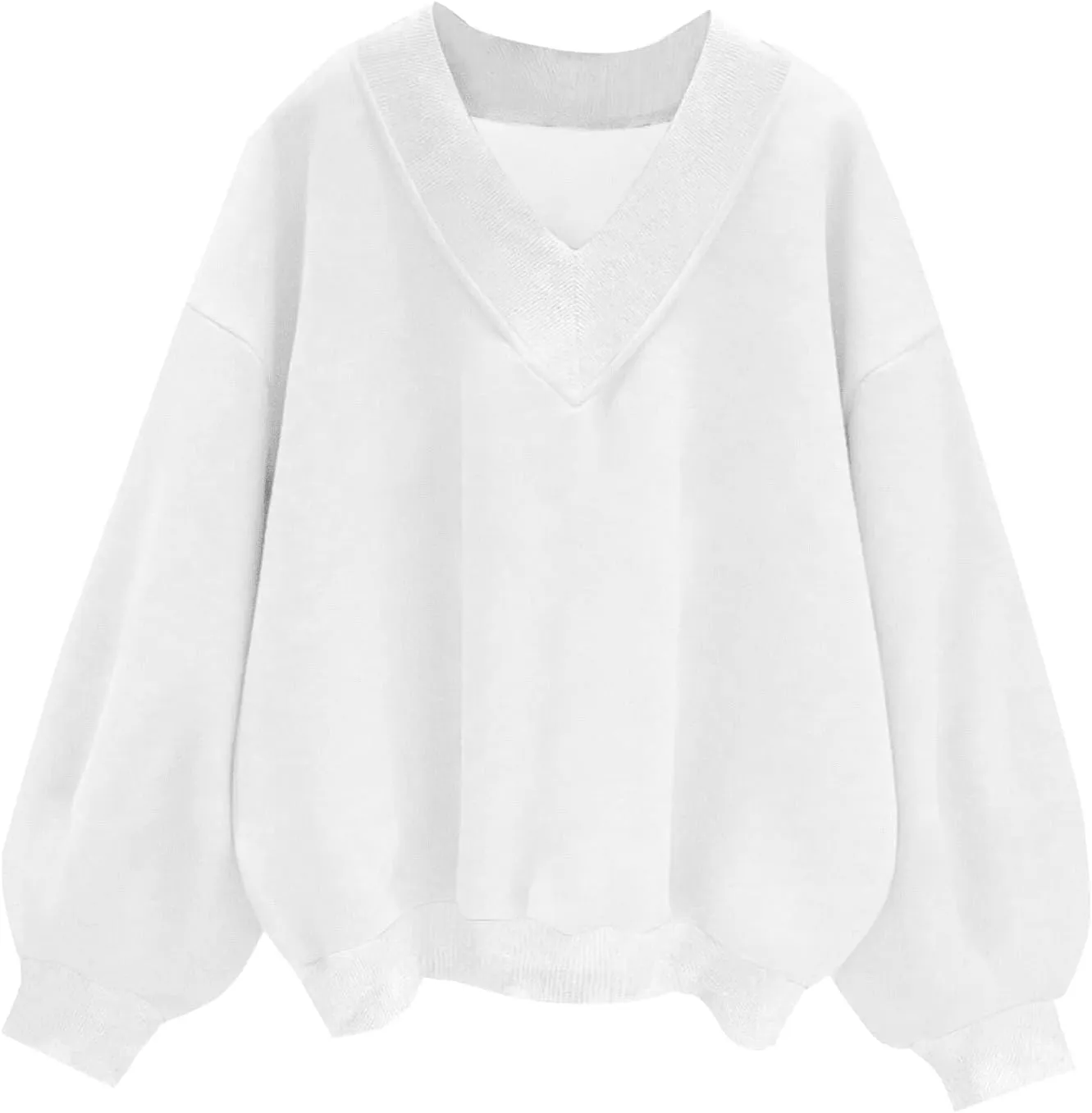 Remidoo Women's V Neck Oversized Long Sleeve Pullover Sweatshirt Drop Shoulder Loose Top