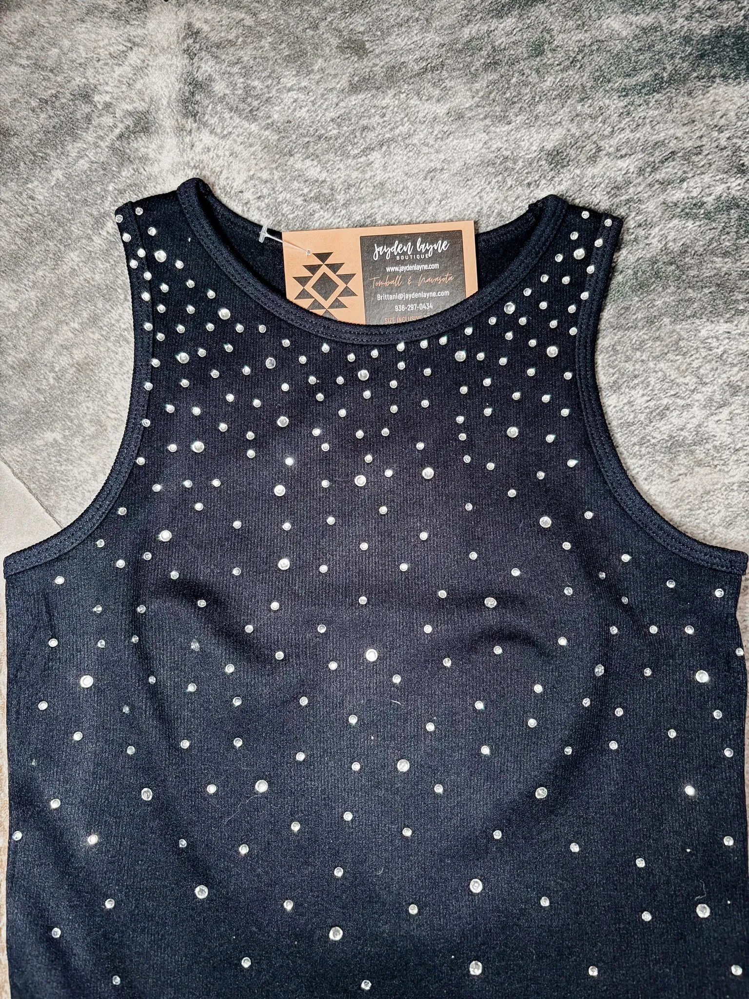 Rhinestone black sleeveless seamless bodysuit