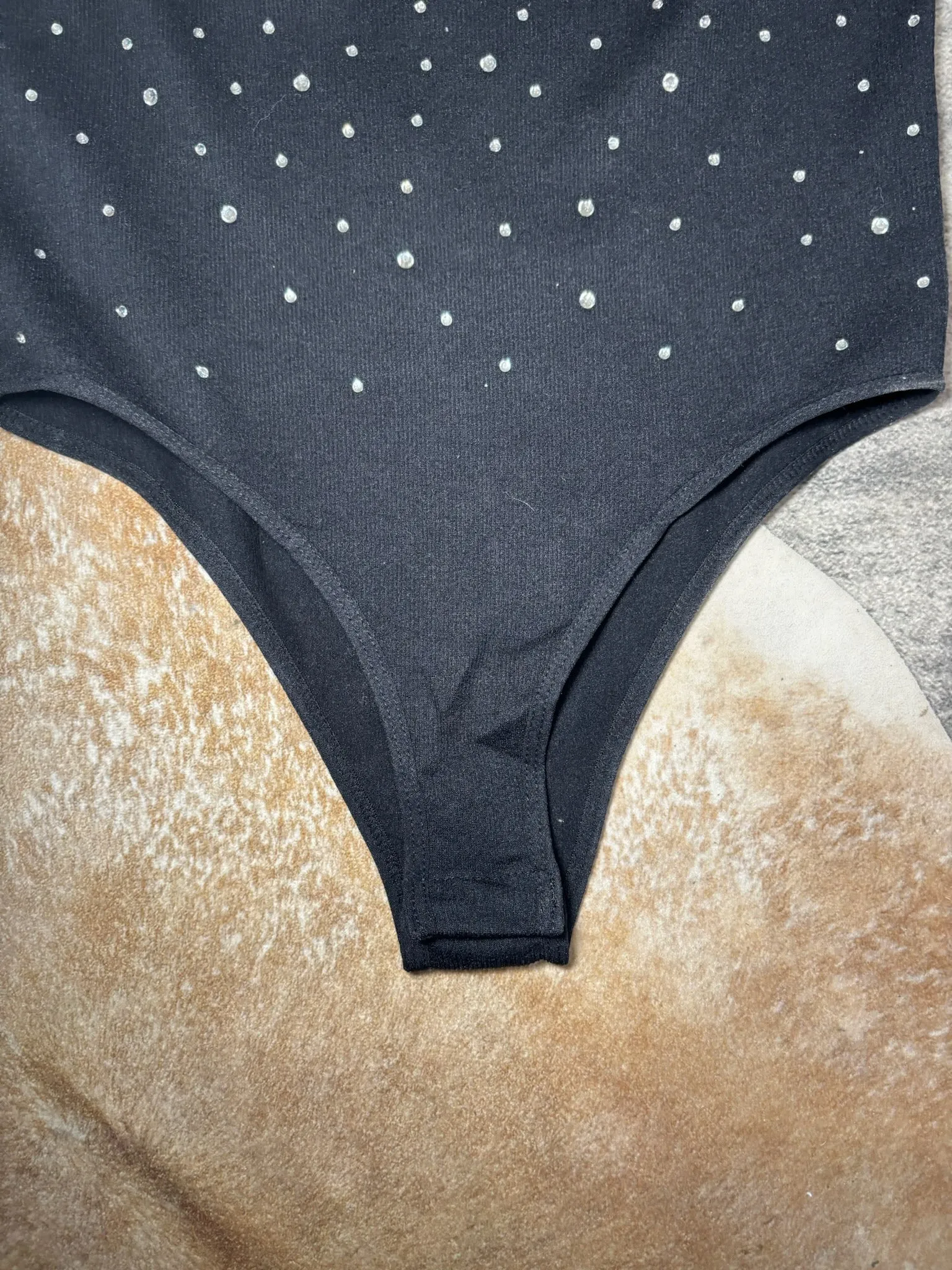 Rhinestone black sleeveless seamless bodysuit