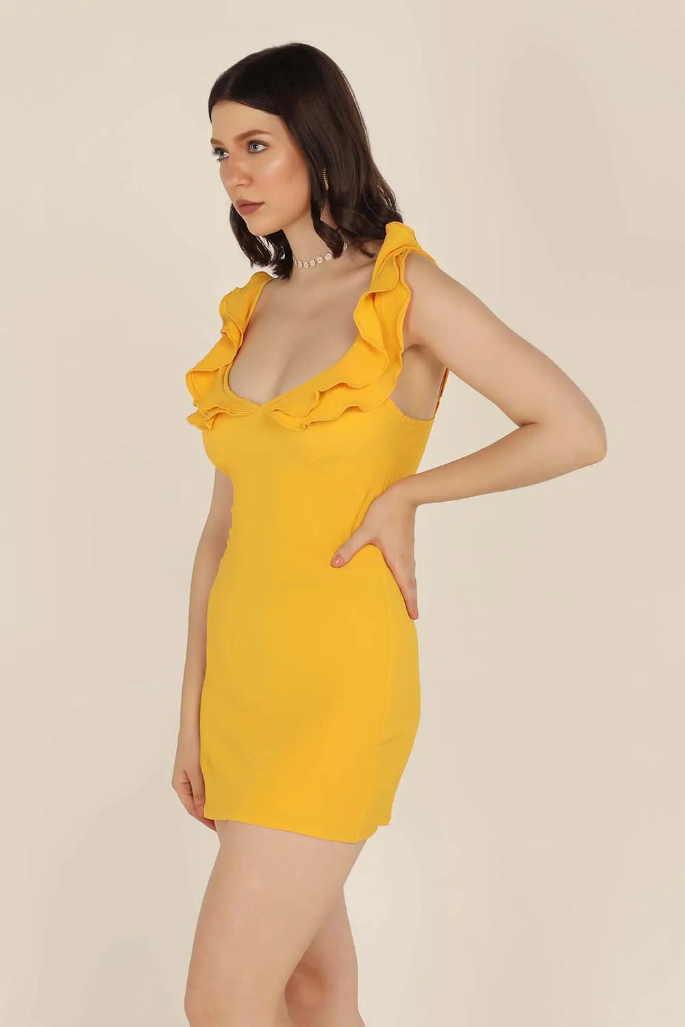 Ruffle Mini Dress - Bright yellow