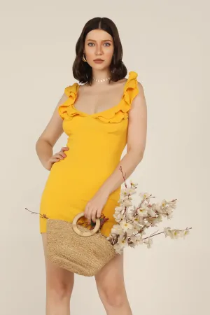 Ruffle Mini Dress - Bright yellow
