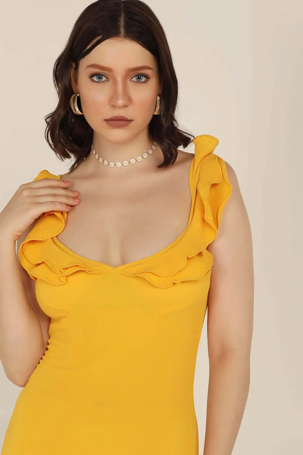 Ruffle Mini Dress - Bright yellow