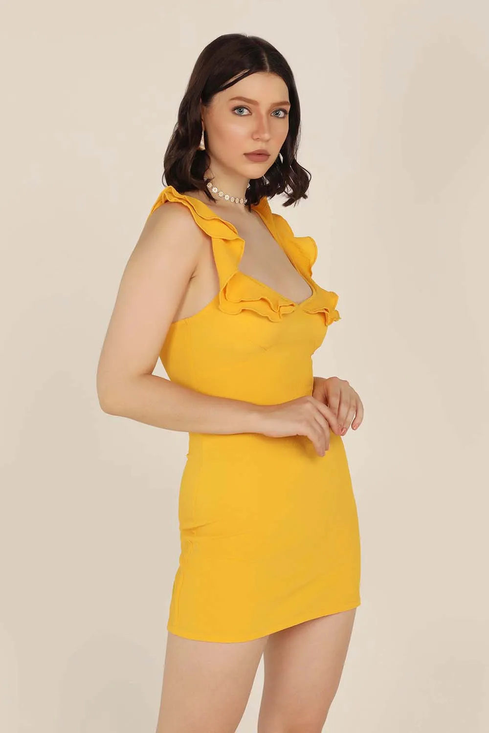 Ruffle Mini Dress - Bright yellow