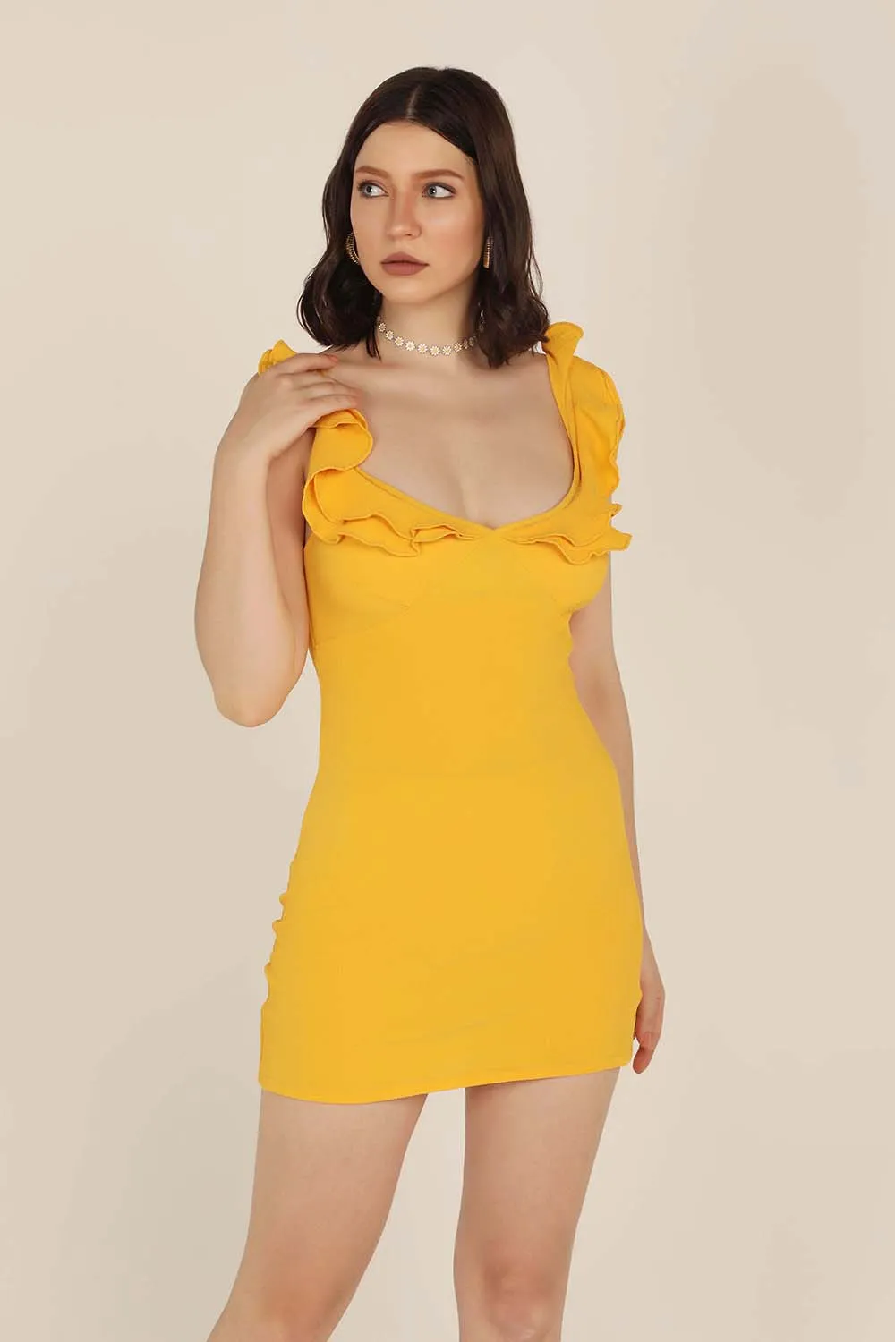 Ruffle Mini Dress - Bright yellow