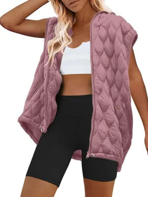 SENSERISE Womens Oversized Puffer Vest Sleeveless Quilted Jacket Zip Up Hoodie Winter Coat with Pockets Padded Gilet