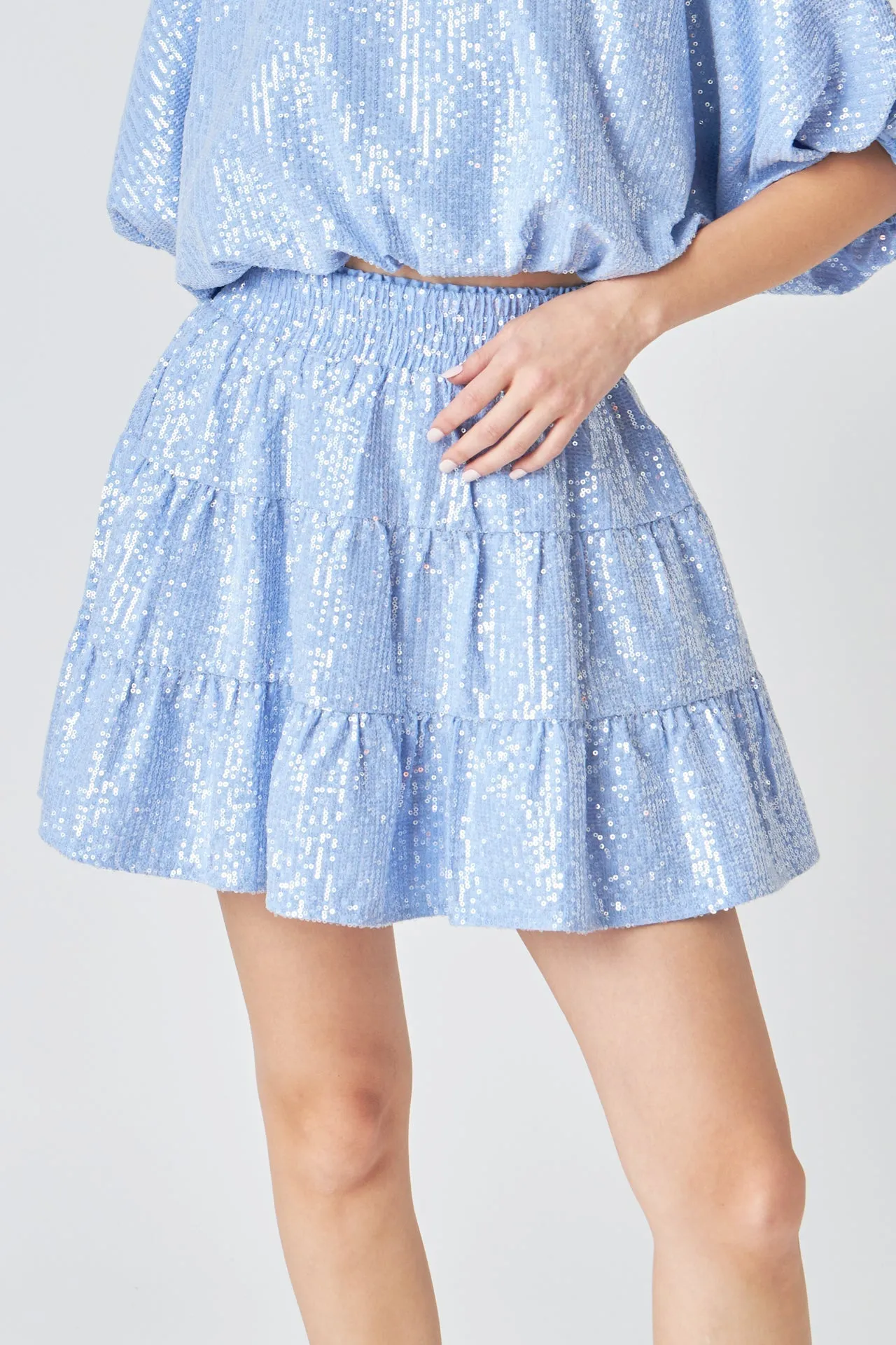 Sequins Ruffled Mini Skirt