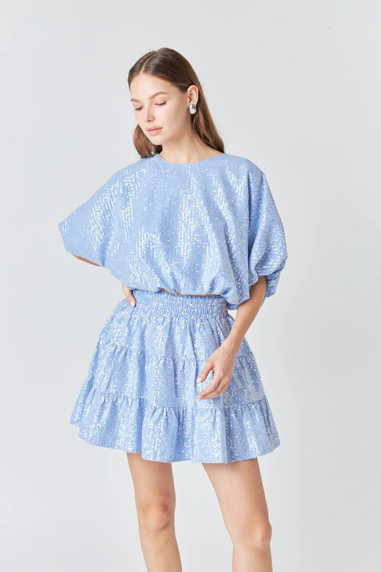 Sequins Ruffled Mini Skirt