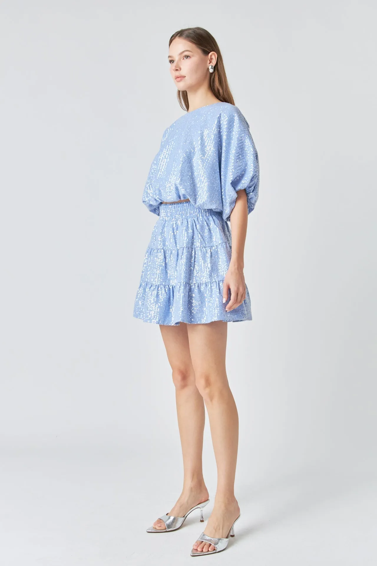Sequins Ruffled Mini Skirt