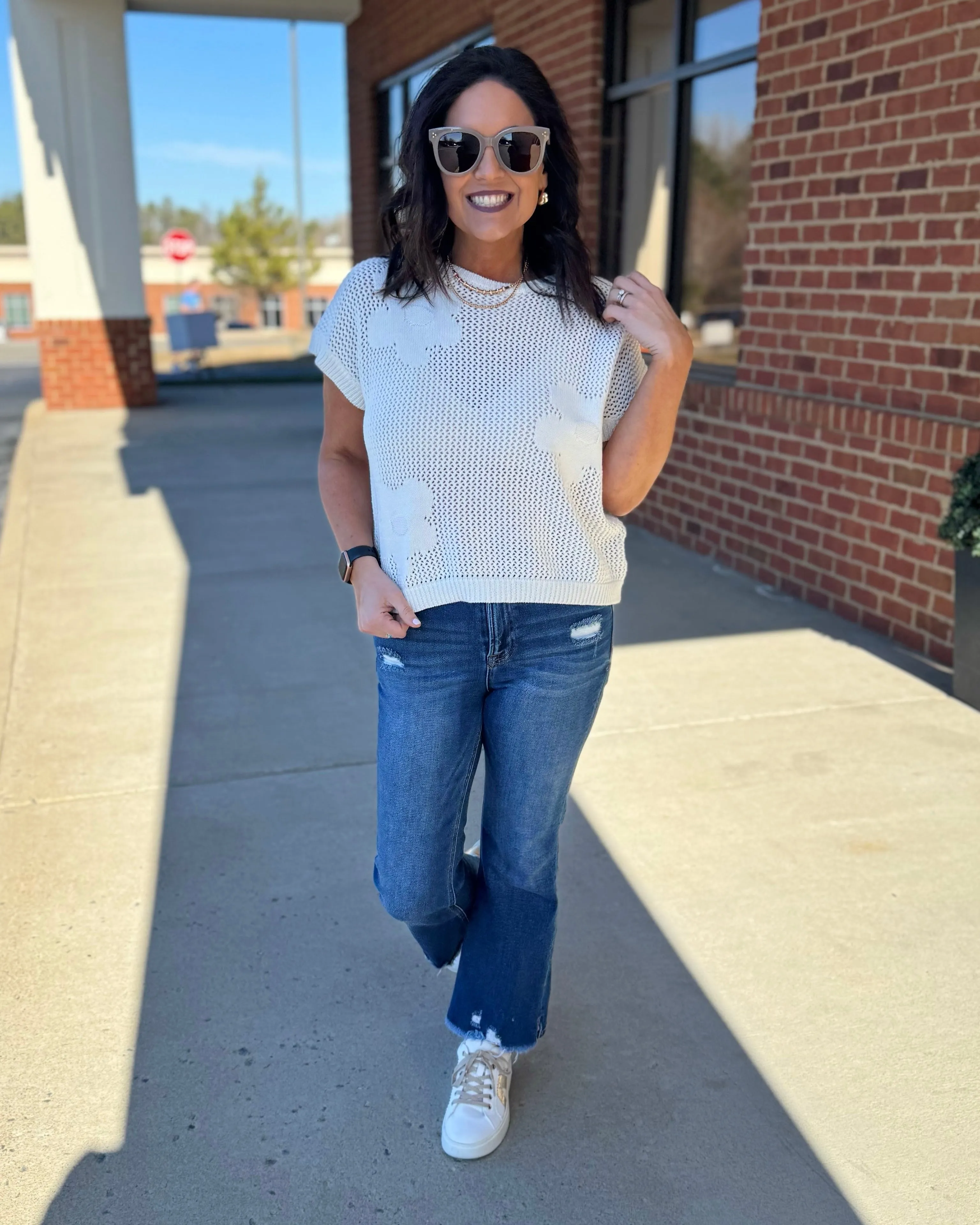 Shelby Flower Sweater in Off White