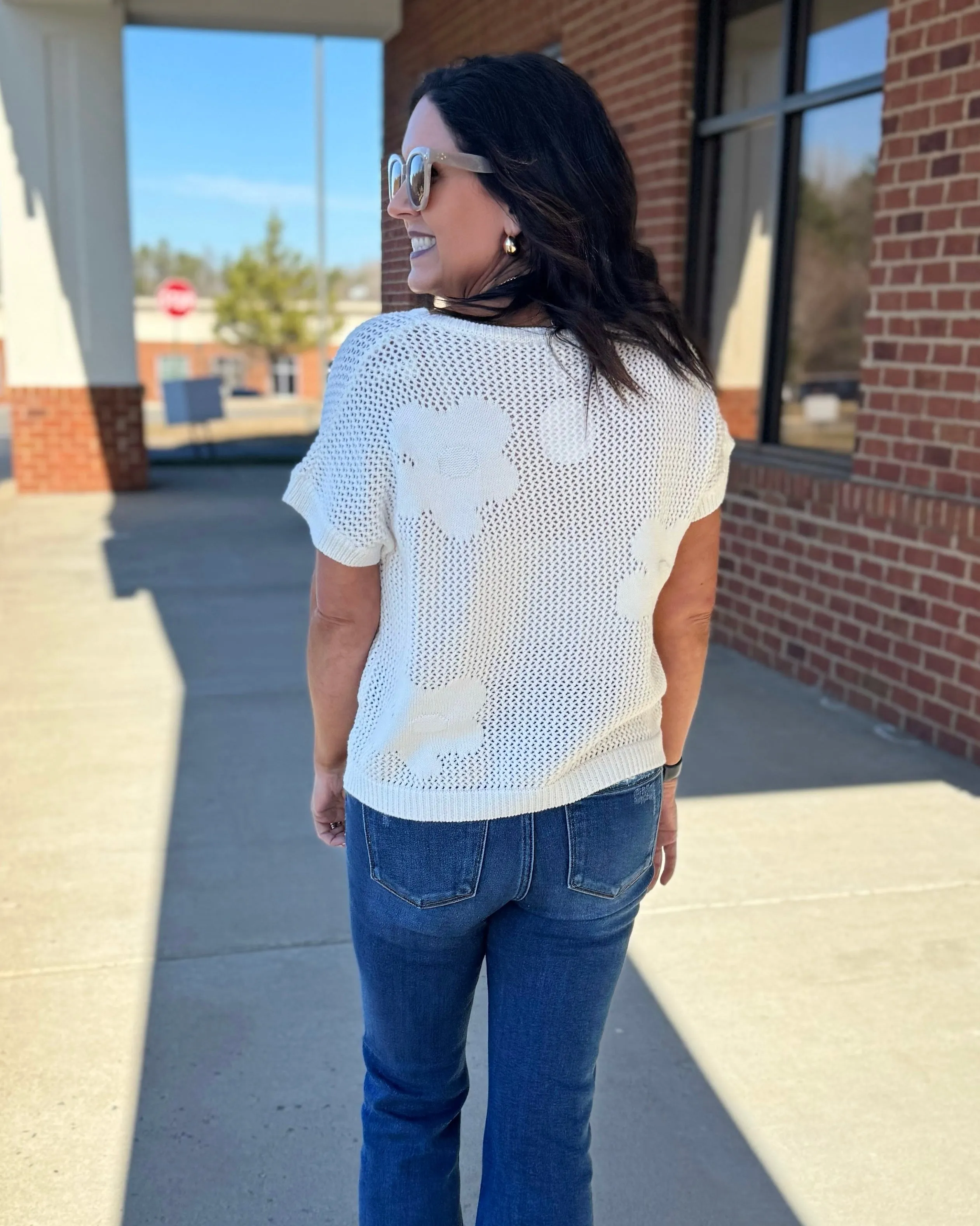 Shelby Flower Sweater in Off White