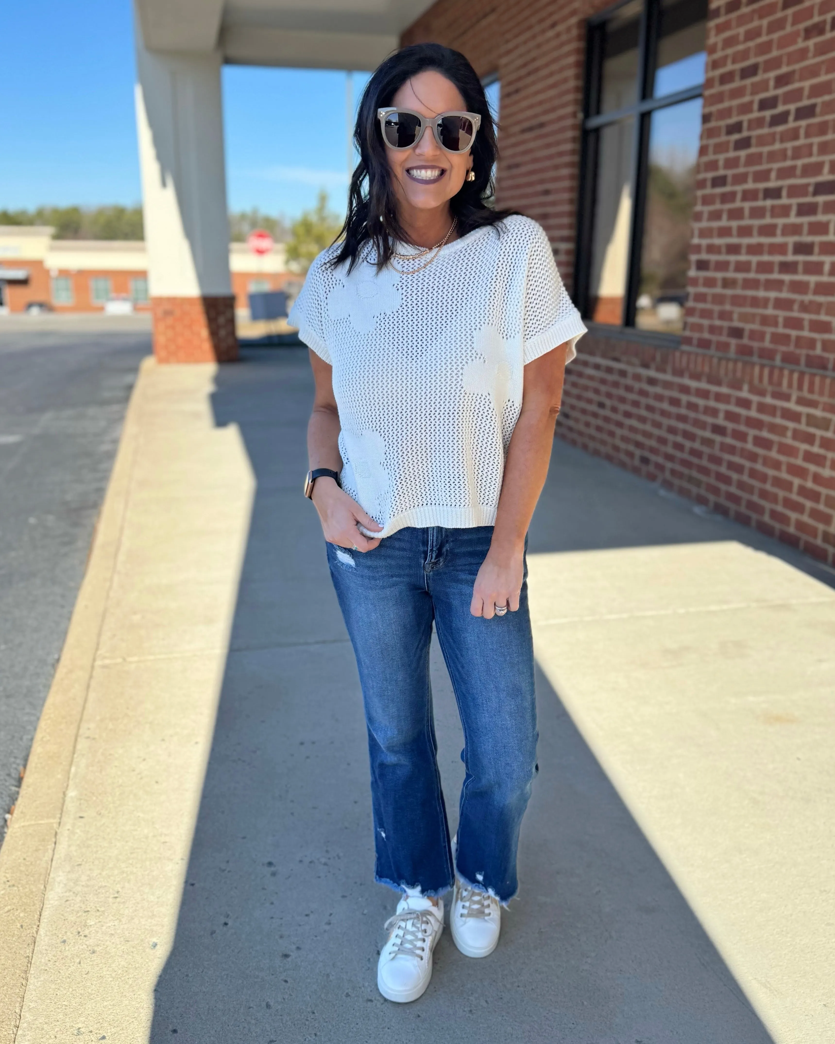 Shelby Flower Sweater in Off White