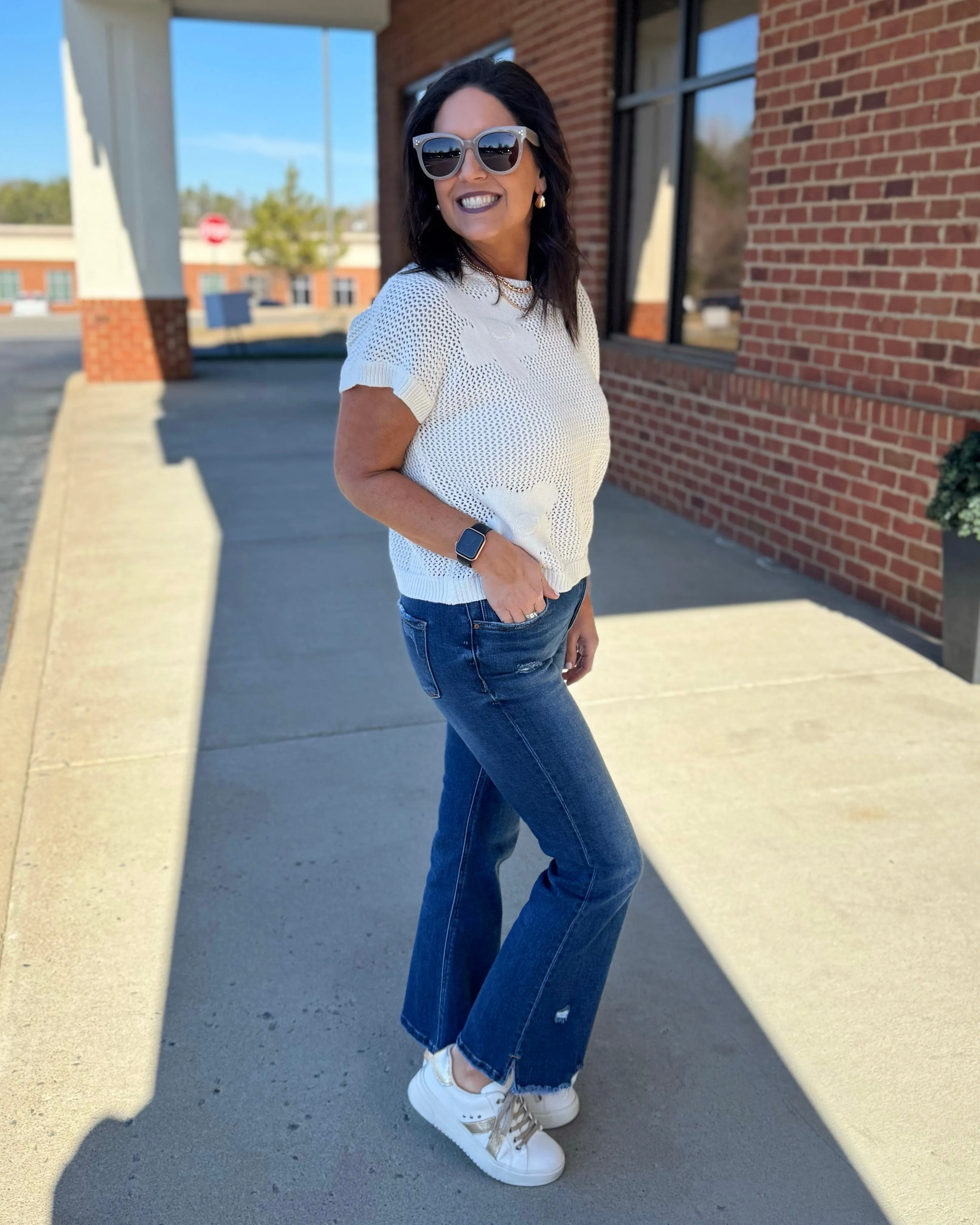 Shelby Flower Sweater in Off White
