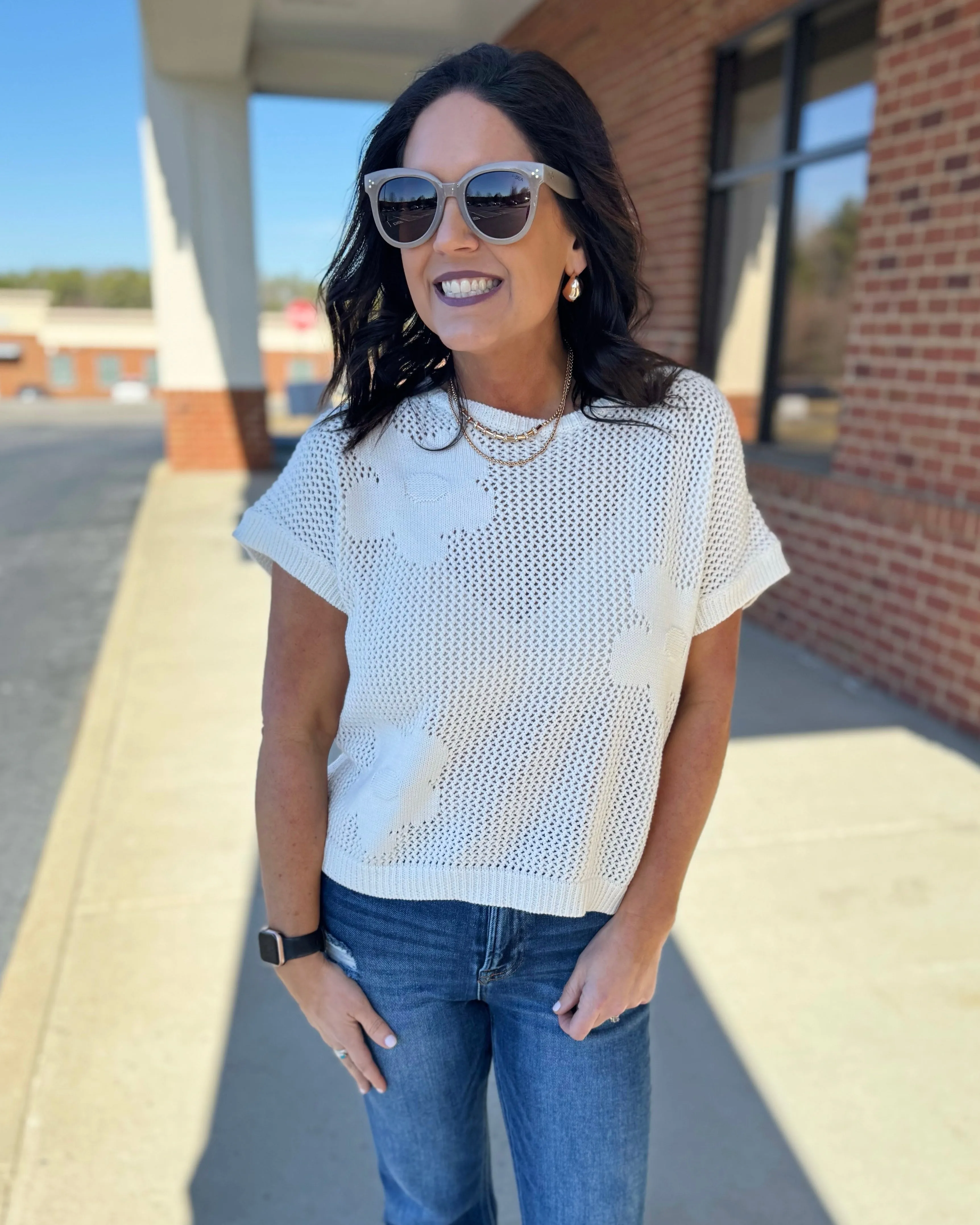 Shelby Flower Sweater in Off White