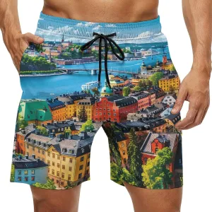 Stockholm Sweden Men's Swim Trunks Quick Dry Board Shorts Breathable Summer Beach Shorts Bathing Suits