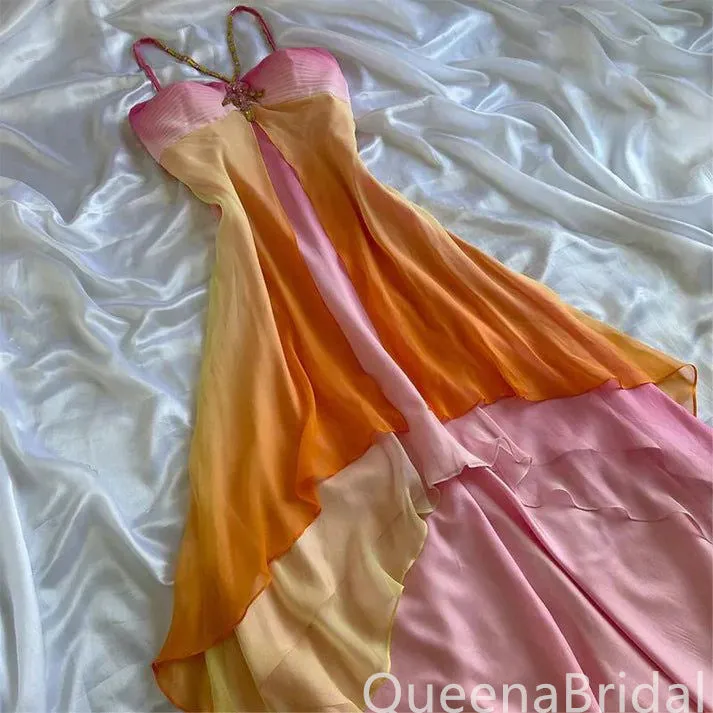 Stylish Beaded A-line Chiffon High low Long Prom Dress to Impress ,WGP1691