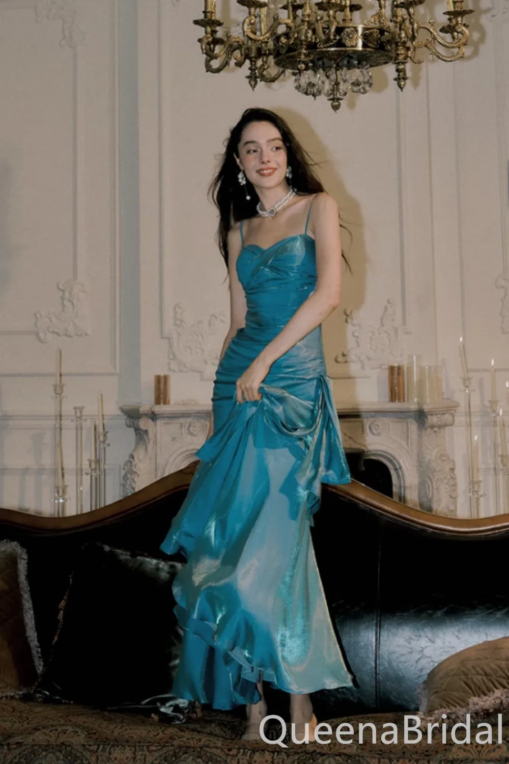 Stylish Blue Spaghetti Straps Mermaid Long Prom Dress to Impress ,WGP1704
