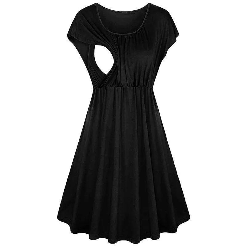 Stylish High-rise Short-sleeve Nursing Dress