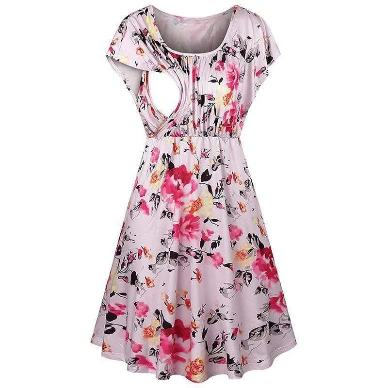 Stylish High-rise Short-sleeve Nursing Dress