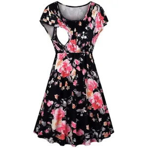 Stylish High-rise Short-sleeve Nursing Dress