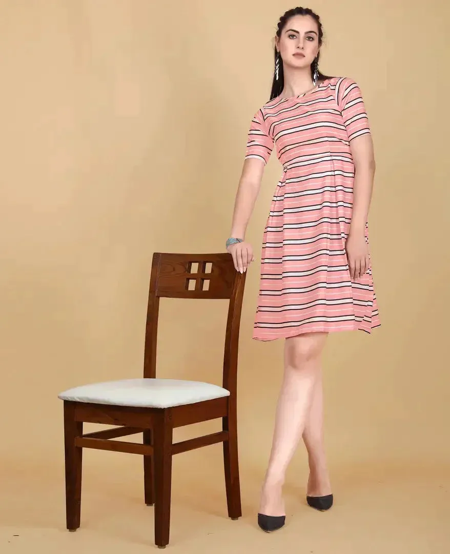 Stylish Pink Crepe Printed Fit And Flare Dress For Women