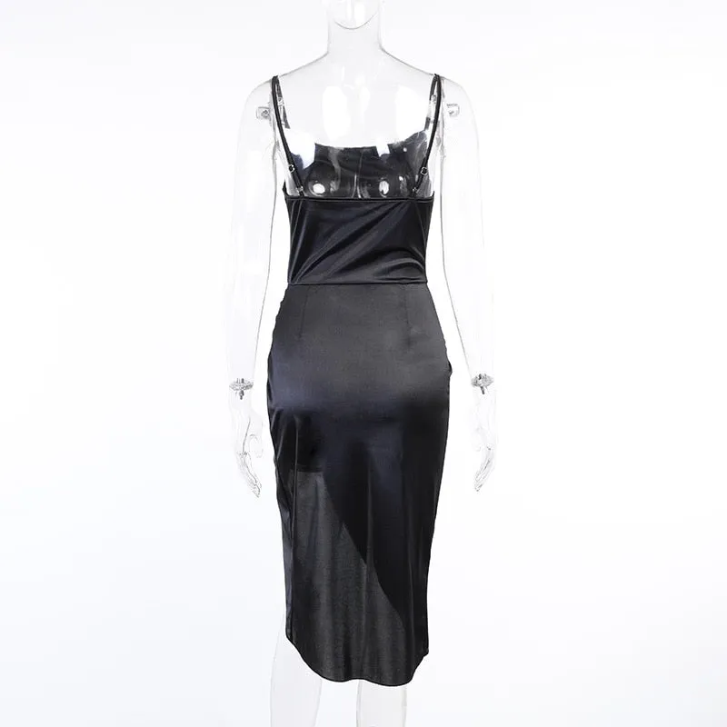 Stylish Satin V-Neck High Side Split Mini Dress