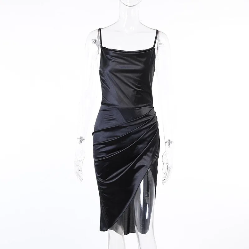 Stylish Satin V-Neck High Side Split Mini Dress
