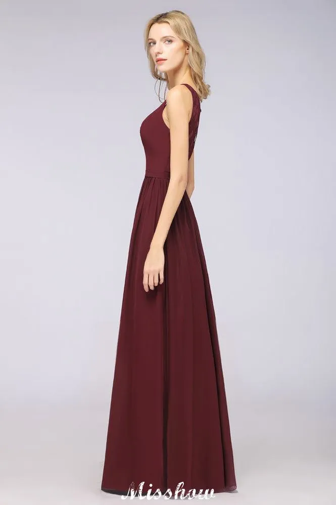 Stylish V-Neck aline Evening Maxi Gown Chiffon Sleeveless Bridesmaid Dress Burgundy