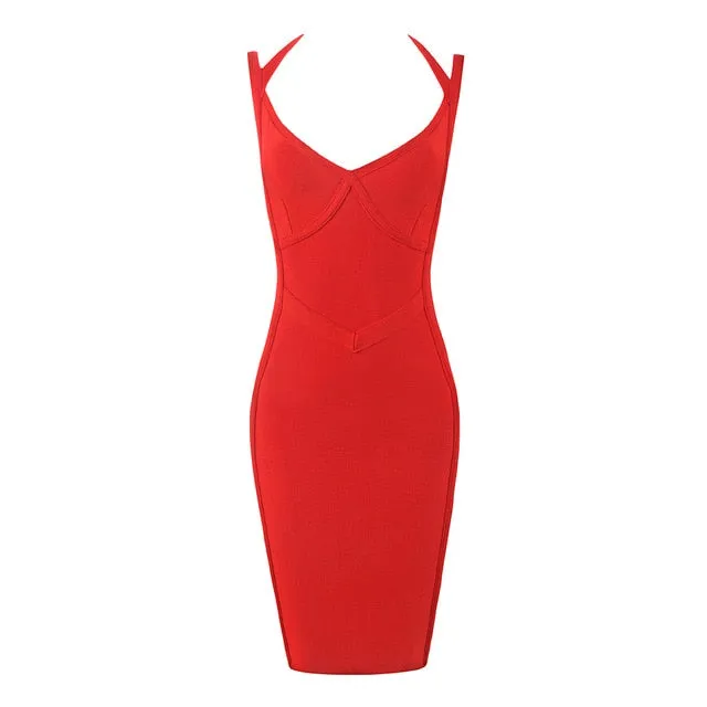 Stylish V-Neck Backless Bandage Dress
