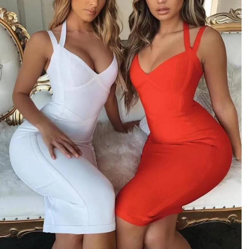 Stylish V-Neck Backless Bandage Dress