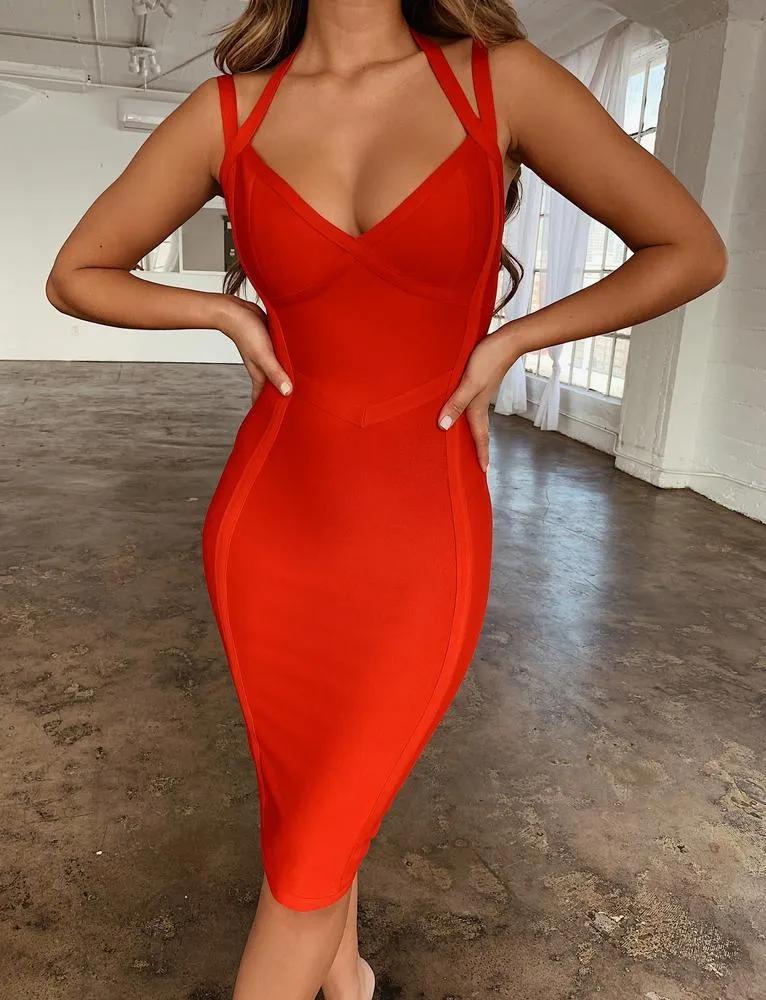 Stylish V-Neck Backless Bandage Dress