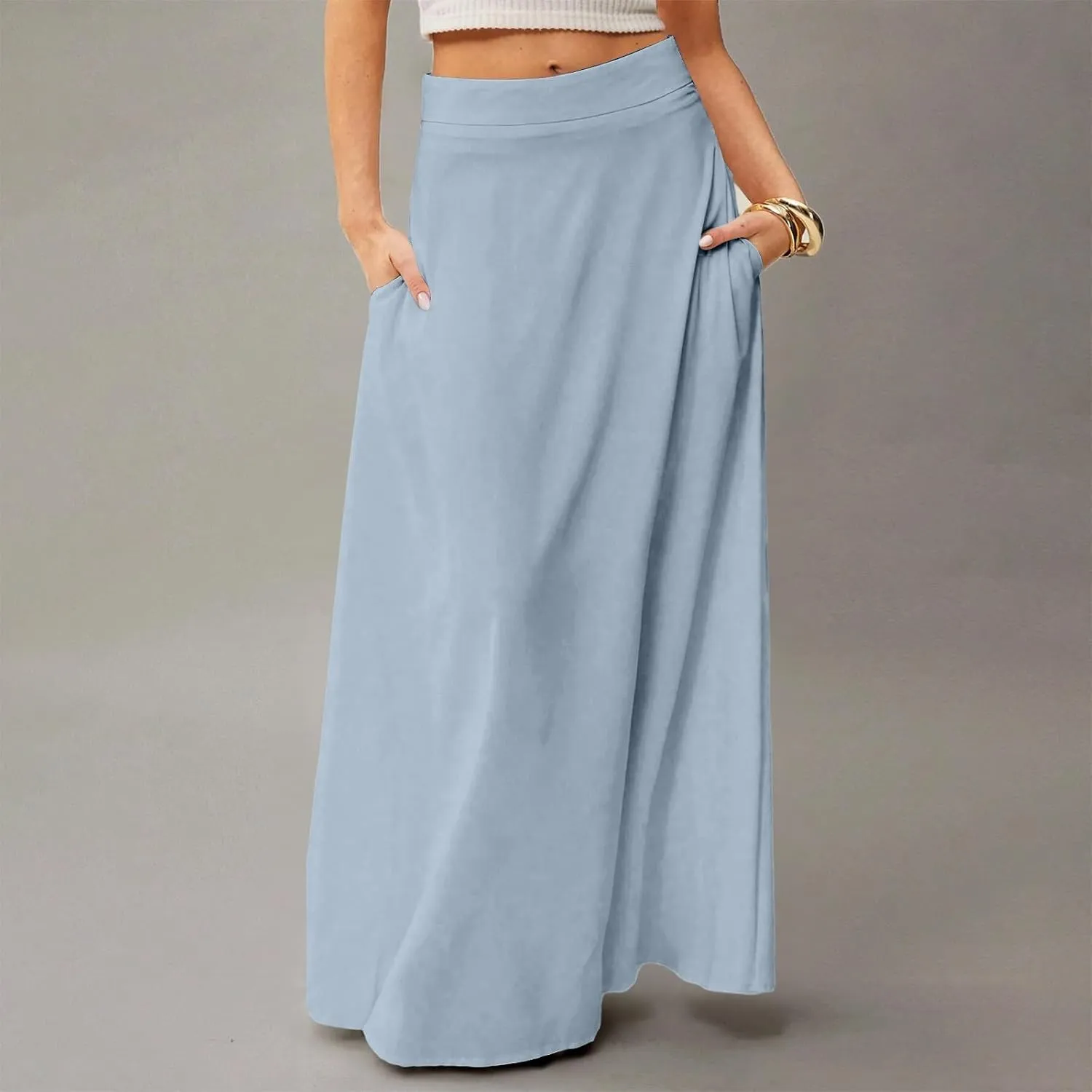 Summer Boho Floral Maxi Skirts for Women 2025 Casual Trendy A-Line Elastic High Waist Long Flowy Skirt with Pocket