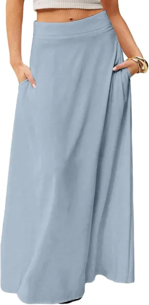 Summer Boho Floral Maxi Skirts for Women 2025 Casual Trendy A-Line Elastic High Waist Long Flowy Skirt with Pocket