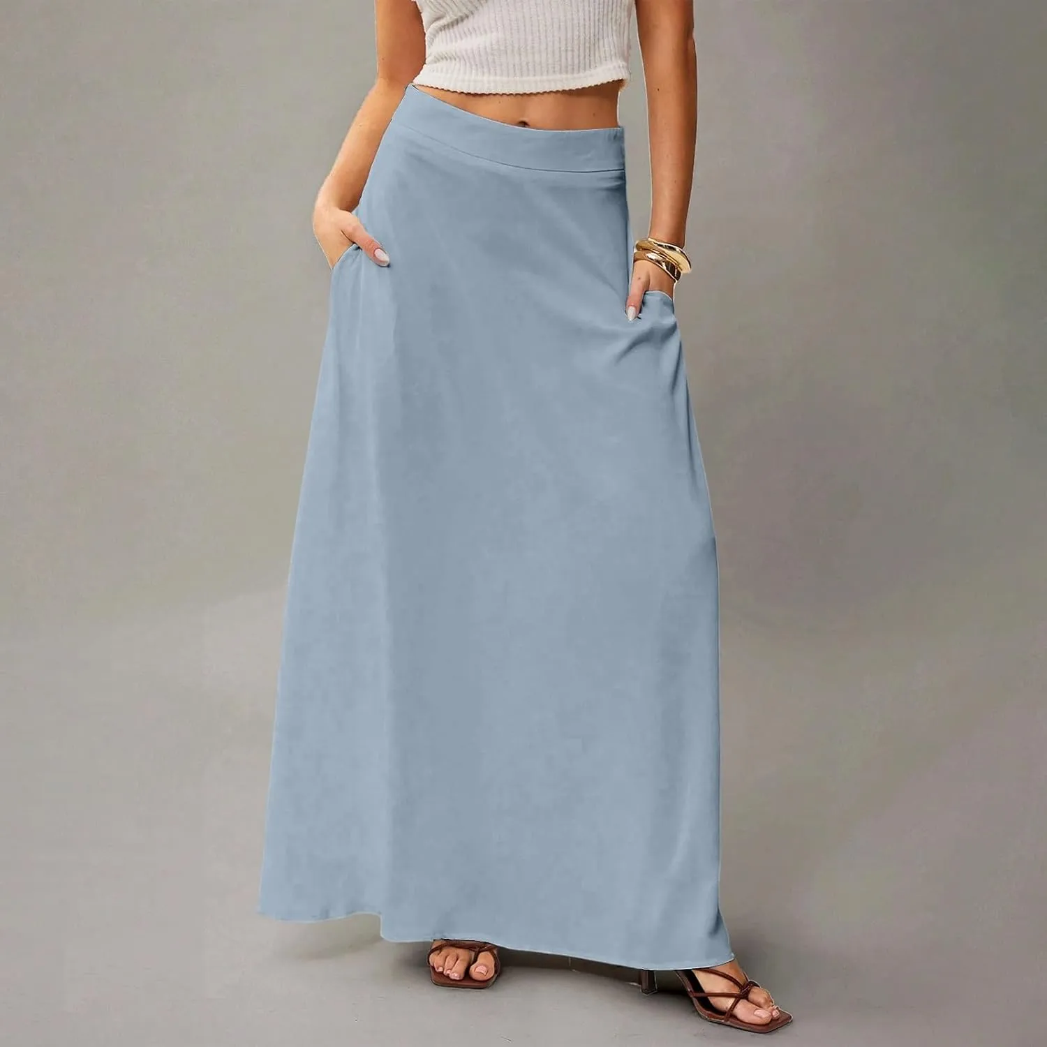 Summer Boho Floral Maxi Skirts for Women 2025 Casual Trendy A-Line Elastic High Waist Long Flowy Skirt with Pocket