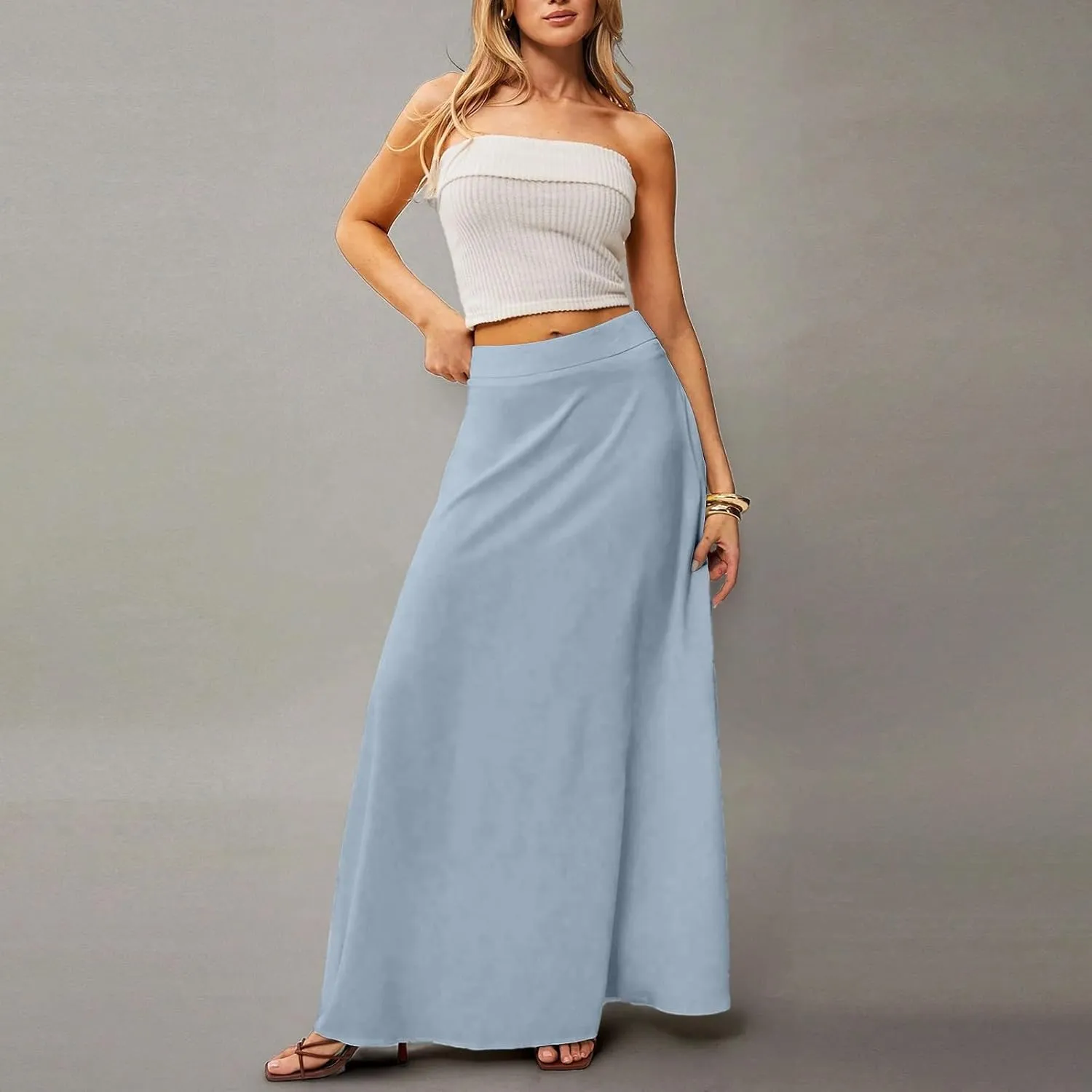 Summer Boho Floral Maxi Skirts for Women 2025 Casual Trendy A-Line Elastic High Waist Long Flowy Skirt with Pocket