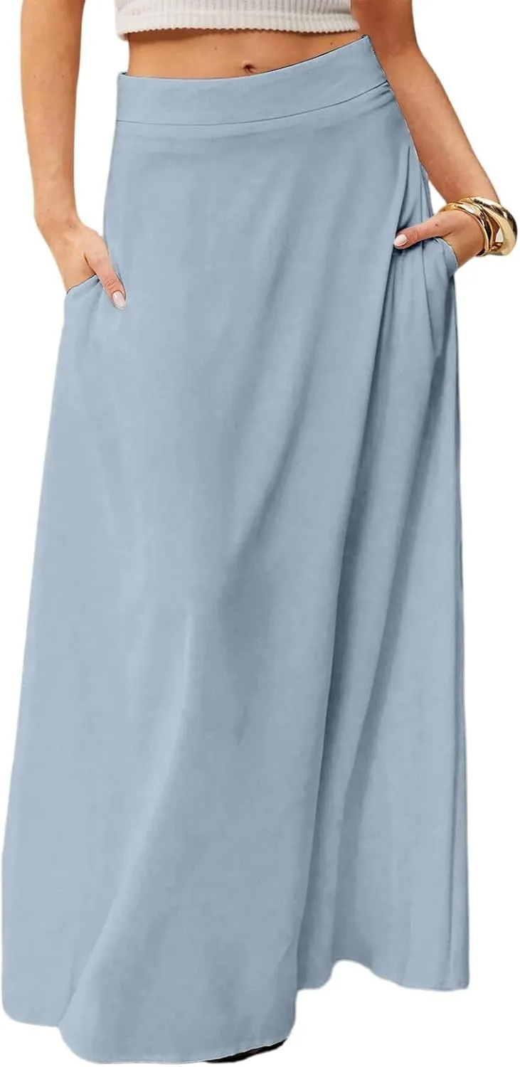 Summer Boho Floral Maxi Skirts for Women 2025 Casual Trendy A-Line Elastic High Waist Long Flowy Skirt with Pocket