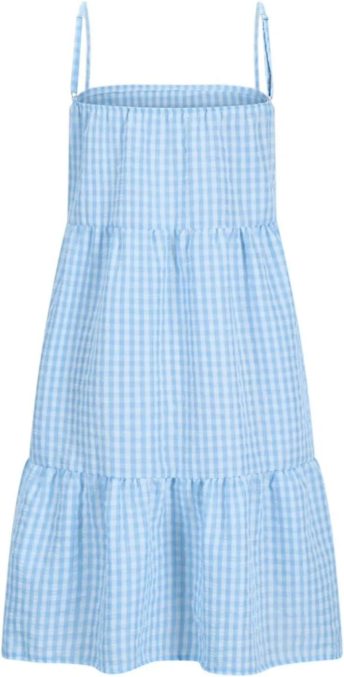 Summer Dresses for Women 2025 Casual Spaghetti Strap Ruffle Mini Dress Vacation Beach A Line Sundresses with Pockets