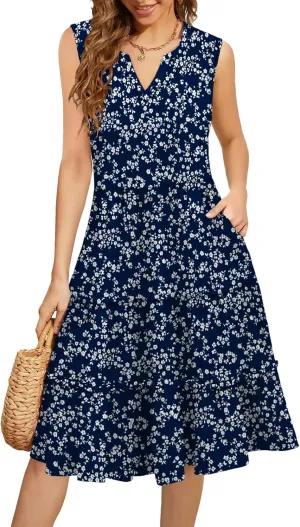 Summer Dresses for Women 2025 Elegant Classy Sleeveless Boho Midi Sun Dress Spring Break Travel Beach Vacation Clothes