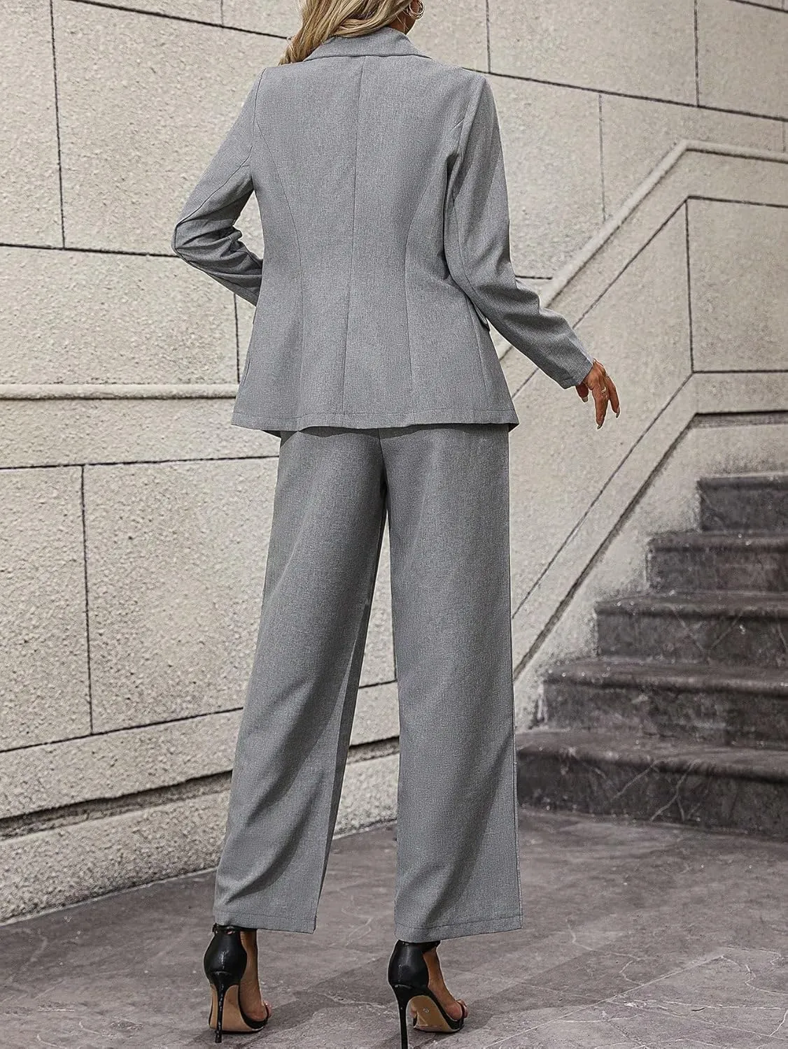 SweatyRocksWomen's 2 Piece Outfits Elegant Open Front Long Sleeve Blazer and Pants Workwear Sets