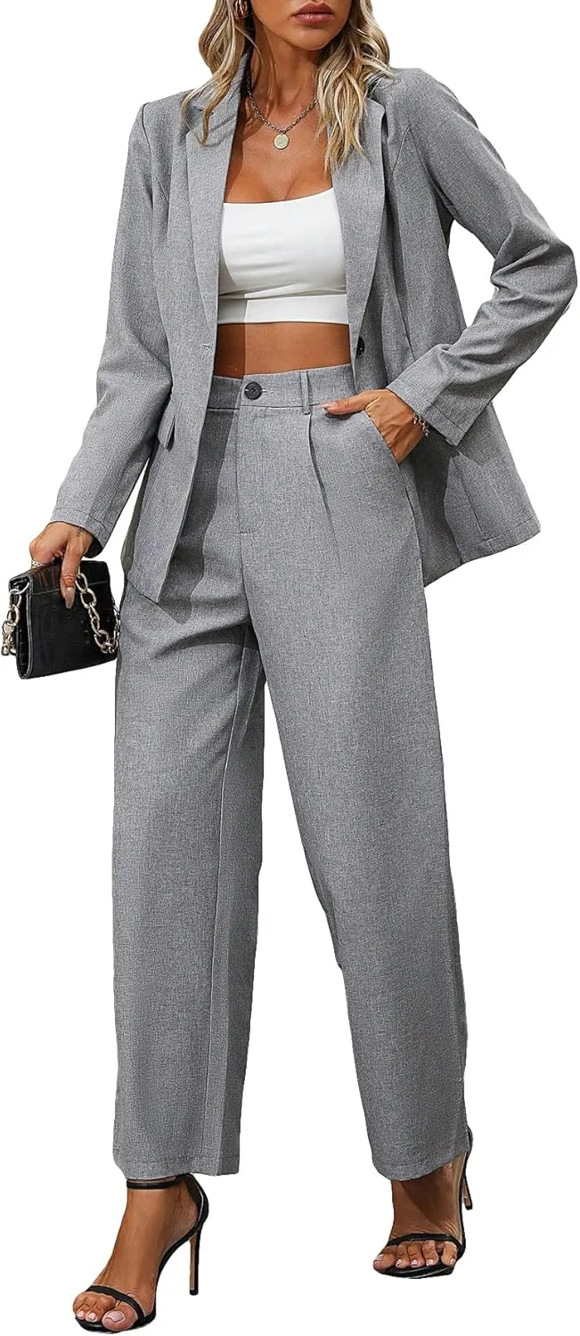 SweatyRocksWomen's 2 Piece Outfits Elegant Open Front Long Sleeve Blazer and Pants Workwear Sets