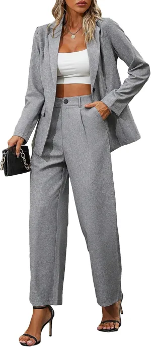 SweatyRocksWomen's 2 Piece Outfits Elegant Open Front Long Sleeve Blazer and Pants Workwear Sets