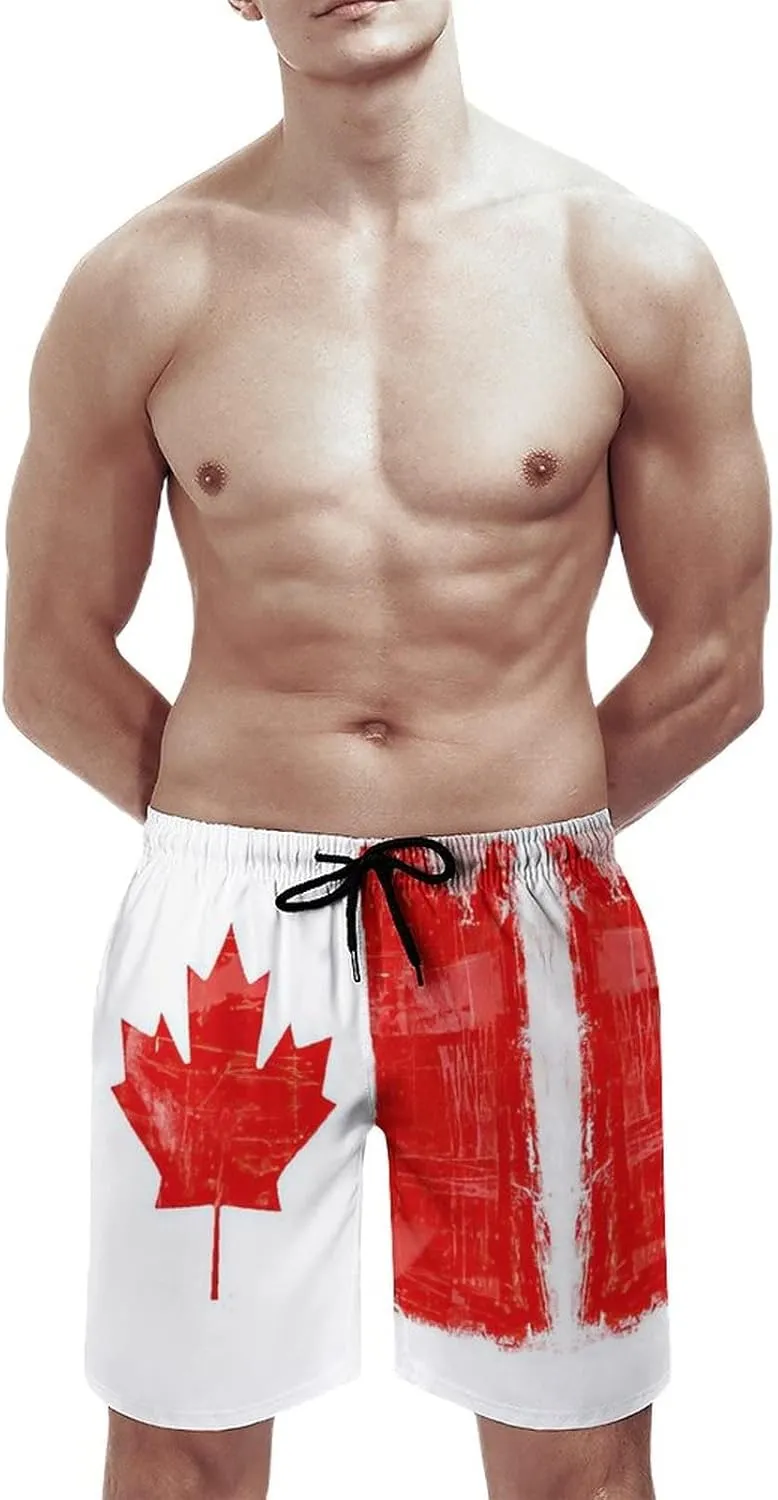 TAIZIYEAH Canada Flag Men's Swim Trunks Board Shorts Swim Shorts Quick Dry Drawstring L