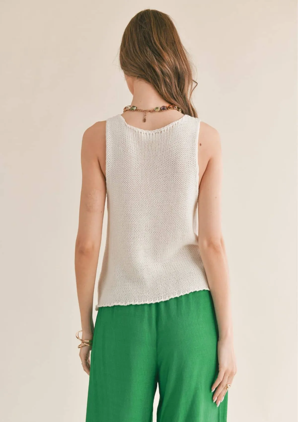 The Breeze Open Knit Neck Detail Sweater Tank Top - Off White